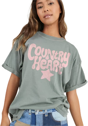 Girl Dangerous - Country Heart Boyfriend Tee (Army Green)