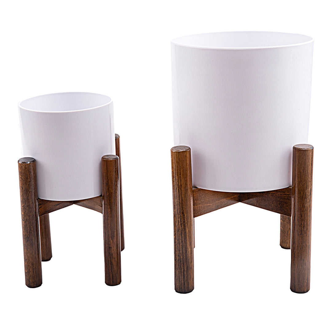 Planter - Dark Brown Beech Plant Stand w/ Pot