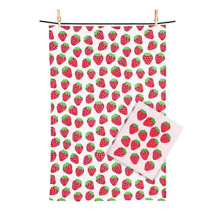 Abbott Collection - Strawberries Dishcloth & Kitchen Towel Set