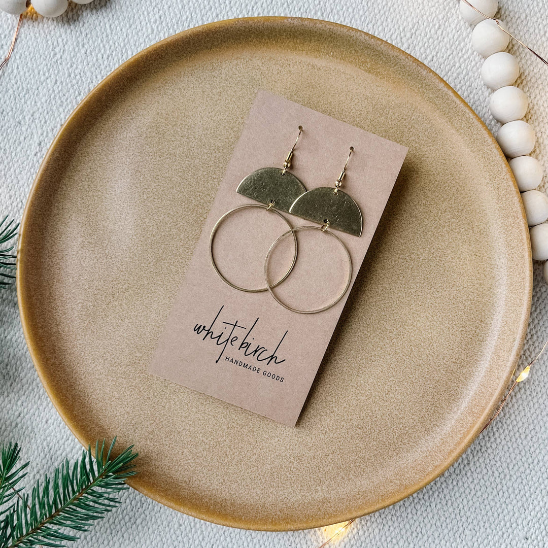 Whitebirch Handmade Goods - Brass Half Moon Circle Statement Earrings