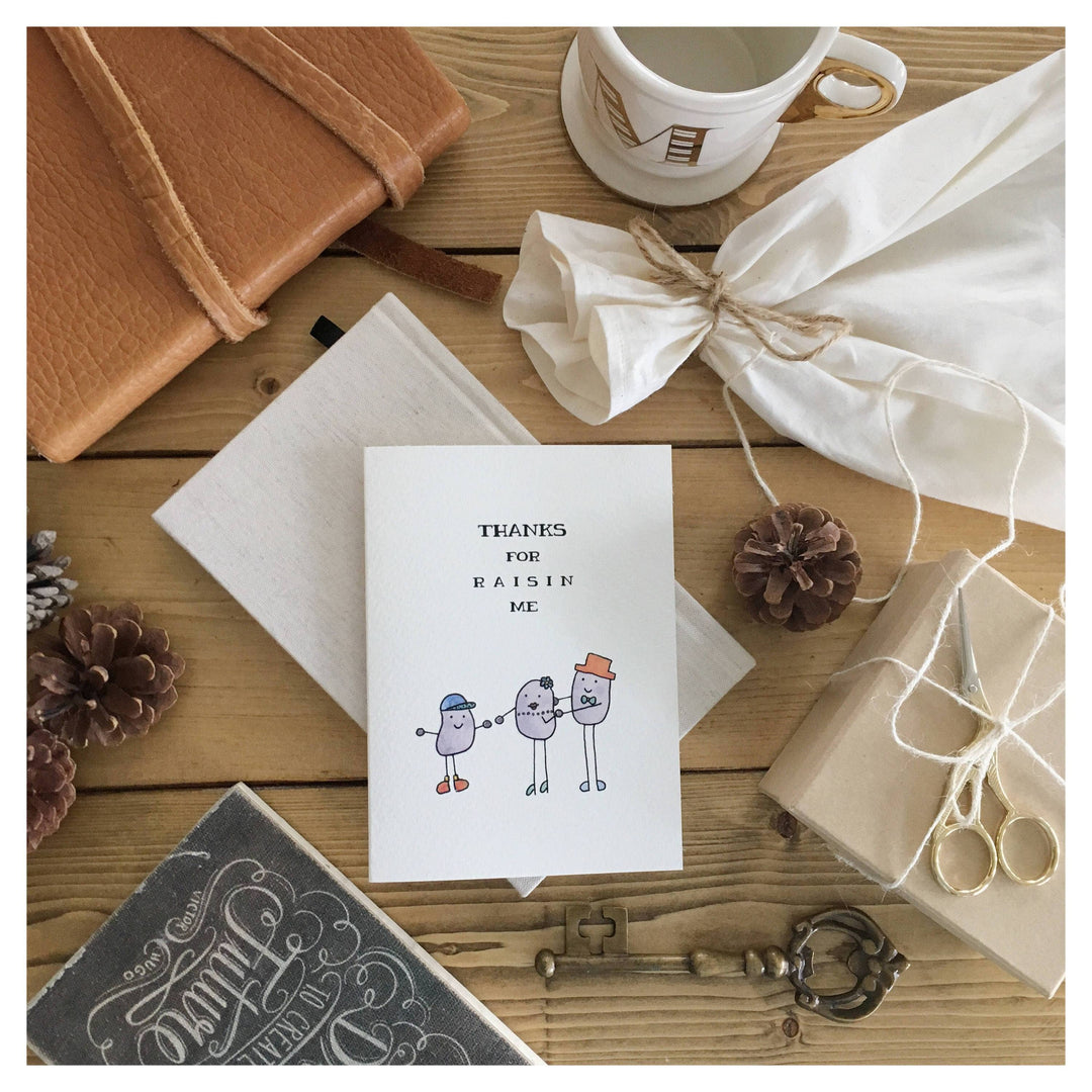 Parent  – “Thanks For Raisin Me” Punny Card For Mom and Dad