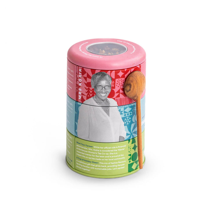 JusTea - Holiday Trio Tin & Spoon - Organic Black, Purple, Herbal Tea