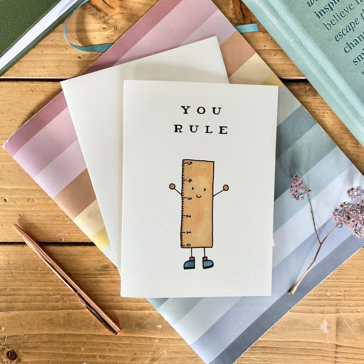 Teacher/Appreciation – Punny “You Rule” Card with Ruler