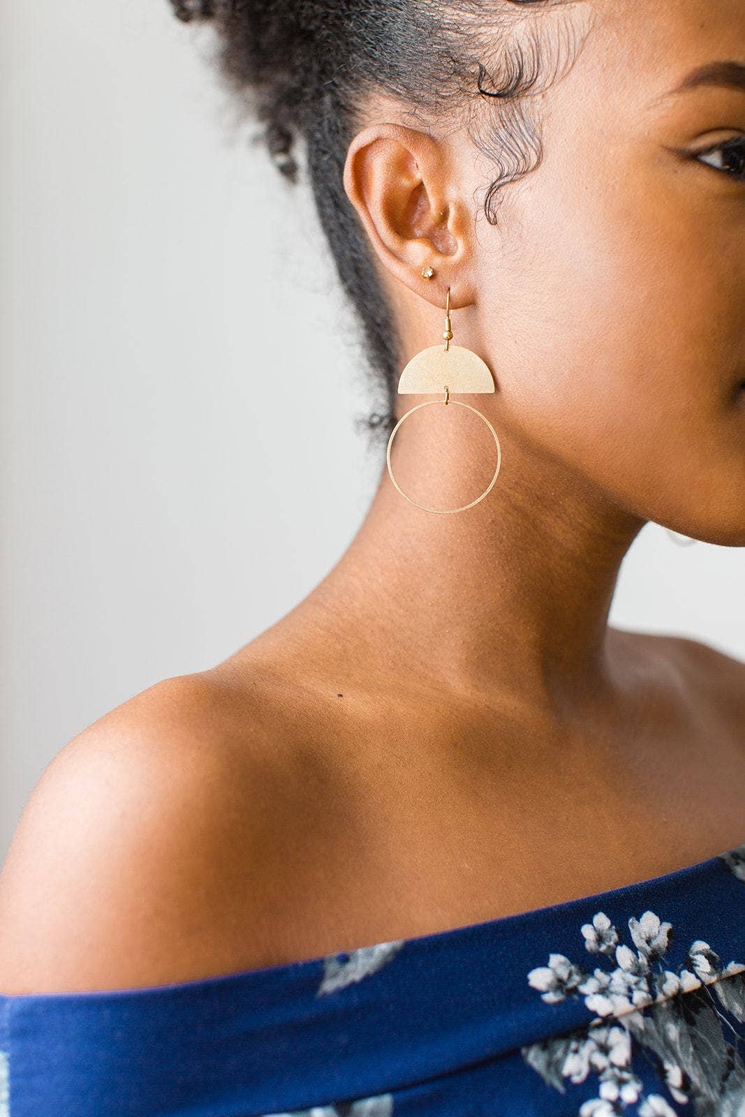 Whitebirch Handmade Goods - Brass Half Moon Circle Statement Earrings