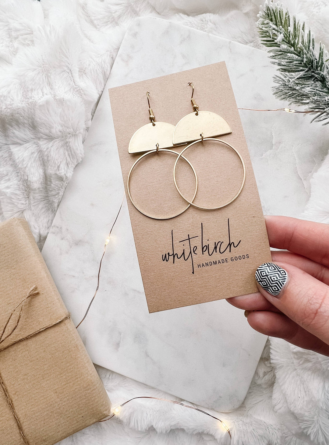 Whitebirch Handmade Goods - Brass Half Moon Circle Statement Earrings