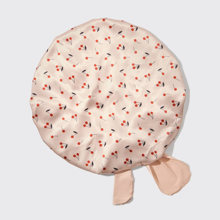 Kitsch - Adjustable Oversized Satin Bonnet - Cherry Print