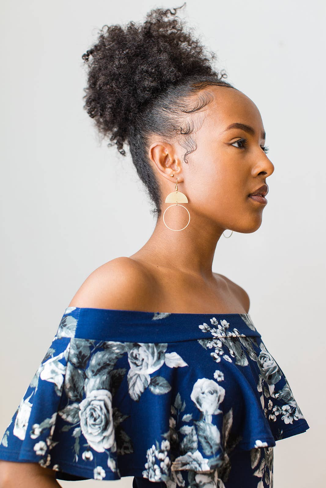 Whitebirch Handmade Goods - Brass Half Moon Circle Statement Earrings