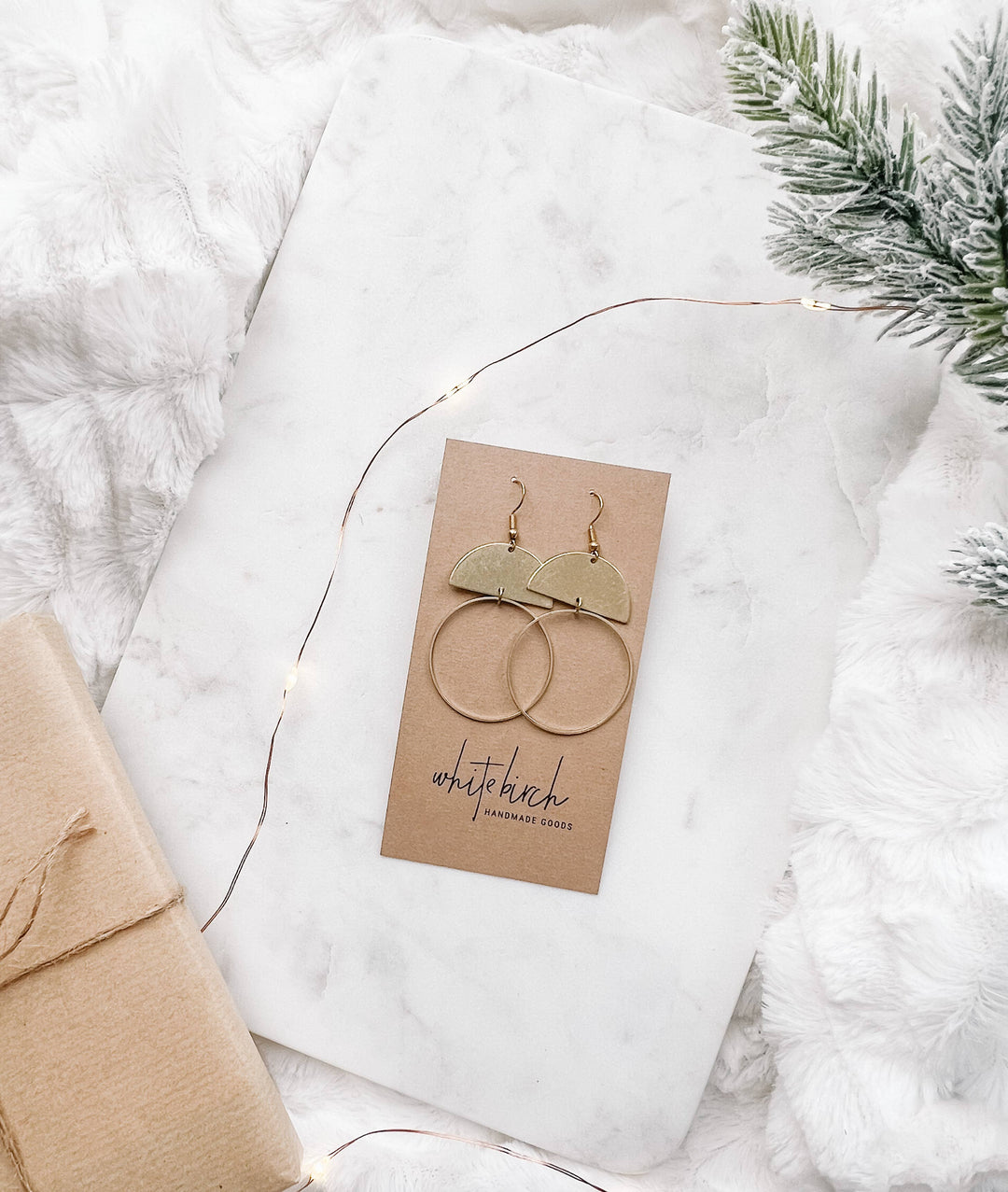 Whitebirch Handmade Goods - Brass Half Moon Circle Statement Earrings