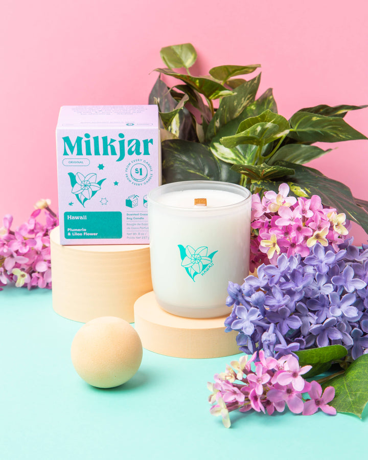 Milk Jar Candle Co. - Hawaii - Plumeria & Lilac Coconut Soy 8oz Candle