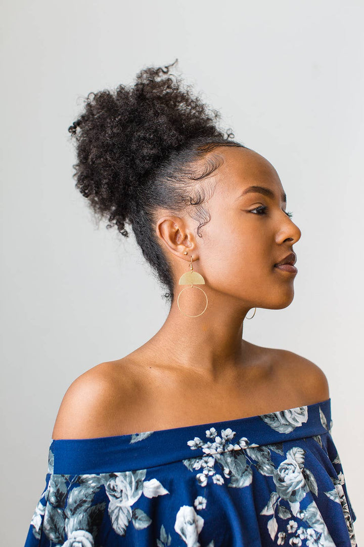 Whitebirch Handmade Goods - Brass Half Moon Circle Statement Earrings