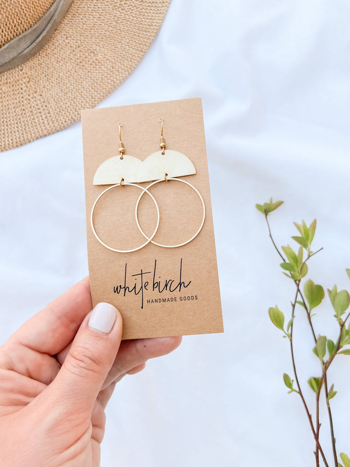 Whitebirch Handmade Goods - Brass Half Moon Circle Statement Earrings