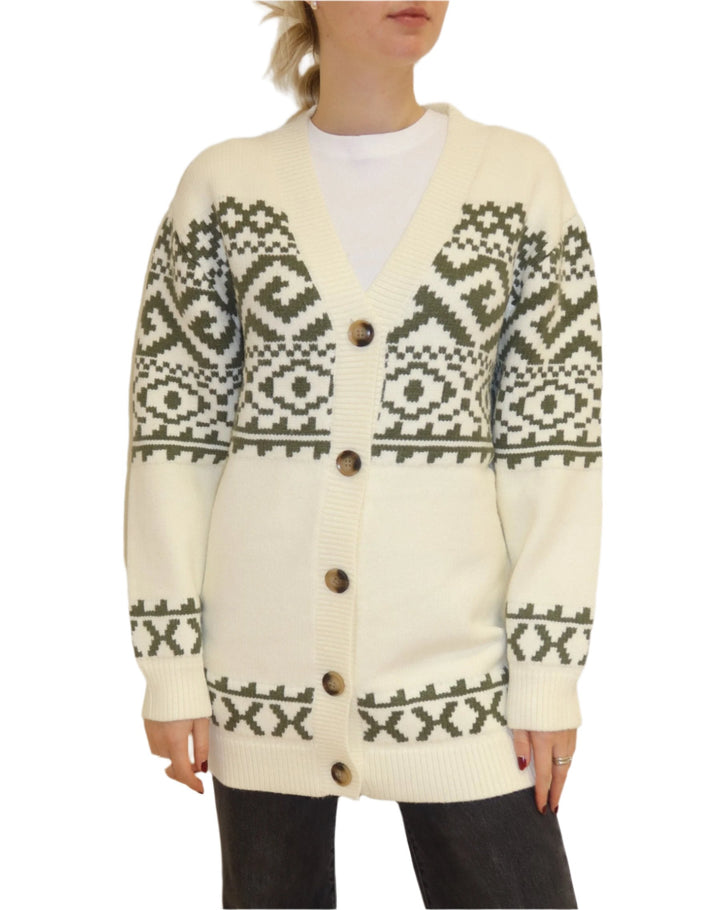 Brunette the Label - Fair Isle Cardigan (Cream w/Olive)