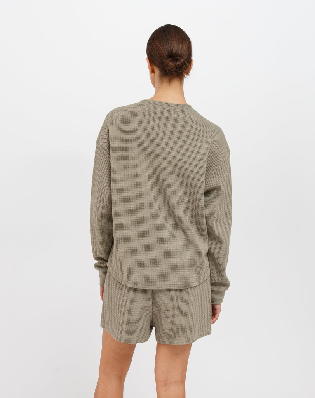 Brunette the Label - Waffle Knit Boxy Henley (Olive)