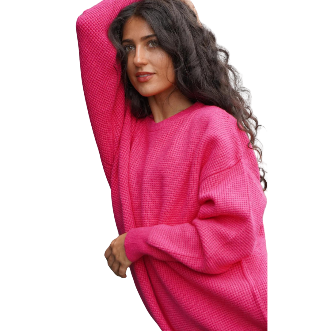 The Roster - Capri Waffle Sweater (Fuschia)