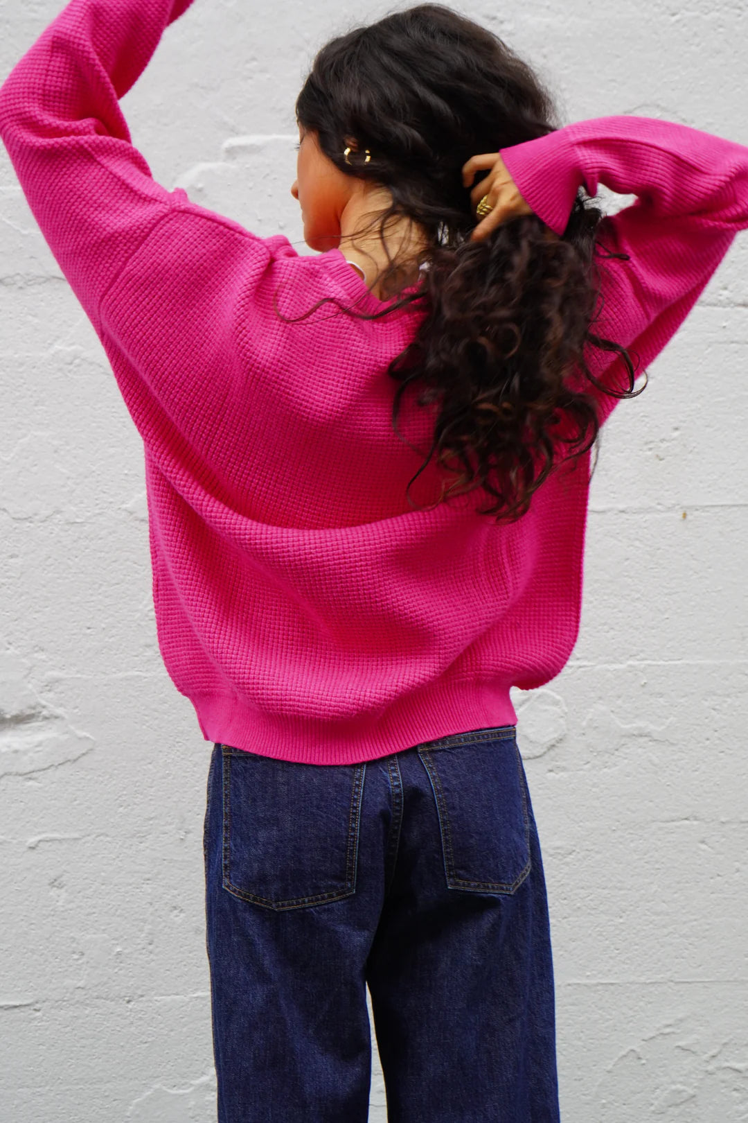 The Roster - Capri Waffle Sweater (Fuschia)