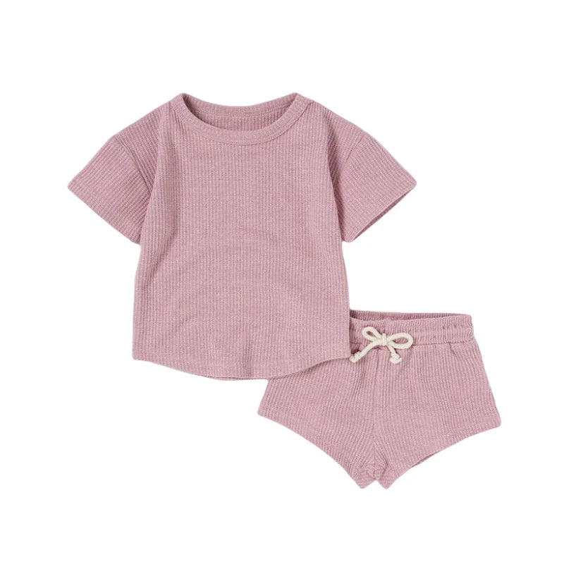 Burbaby - Waffle Short Sleeve and Shorts Set