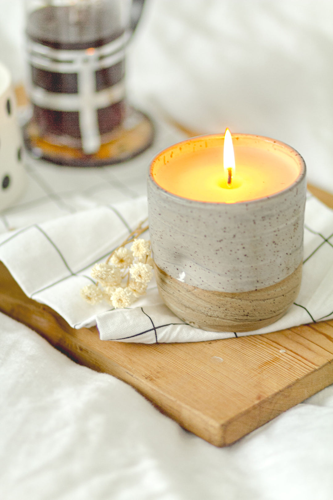 Rural White Marbled Pottery Candles Forest
