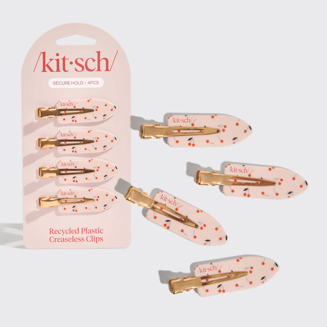 Kitsch - Recycled Plastic Creaseless Clips (4pc Set Cherry Print)
