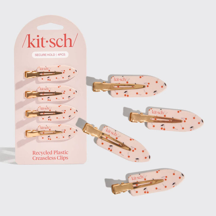 Kitsch - Recycled Plastic Creaseless Clips (4pc Set Cherry Print)