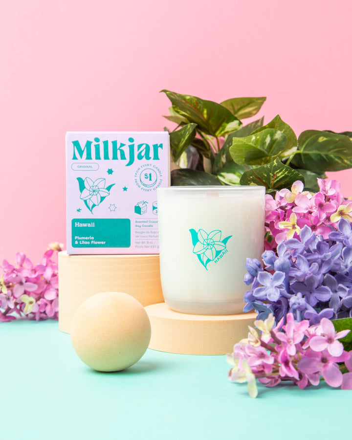 Milk Jar Candle Co. - Hawaii - Plumeria & Lilac Coconut Soy 8oz Candle