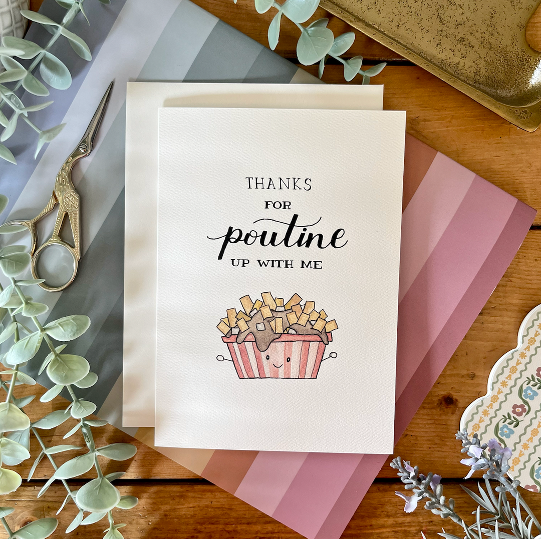Thank You – Punny Poutine Themed Watercolour Greeting Card