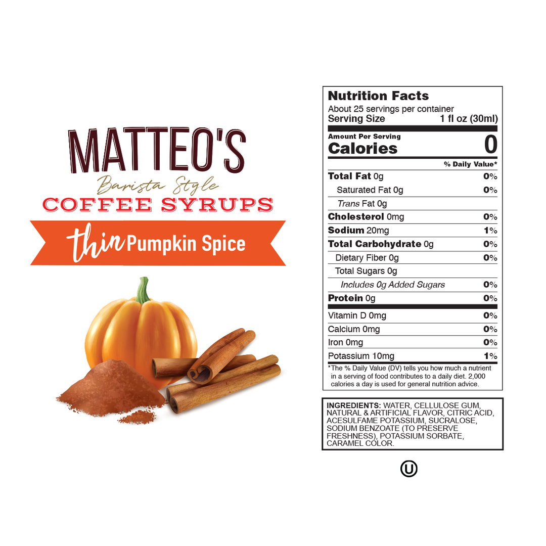 Matteo's Sugar Free Coffee Syrup, Pumpkin Spice, 0 Calories, 0 Sugar, Keto Friendly