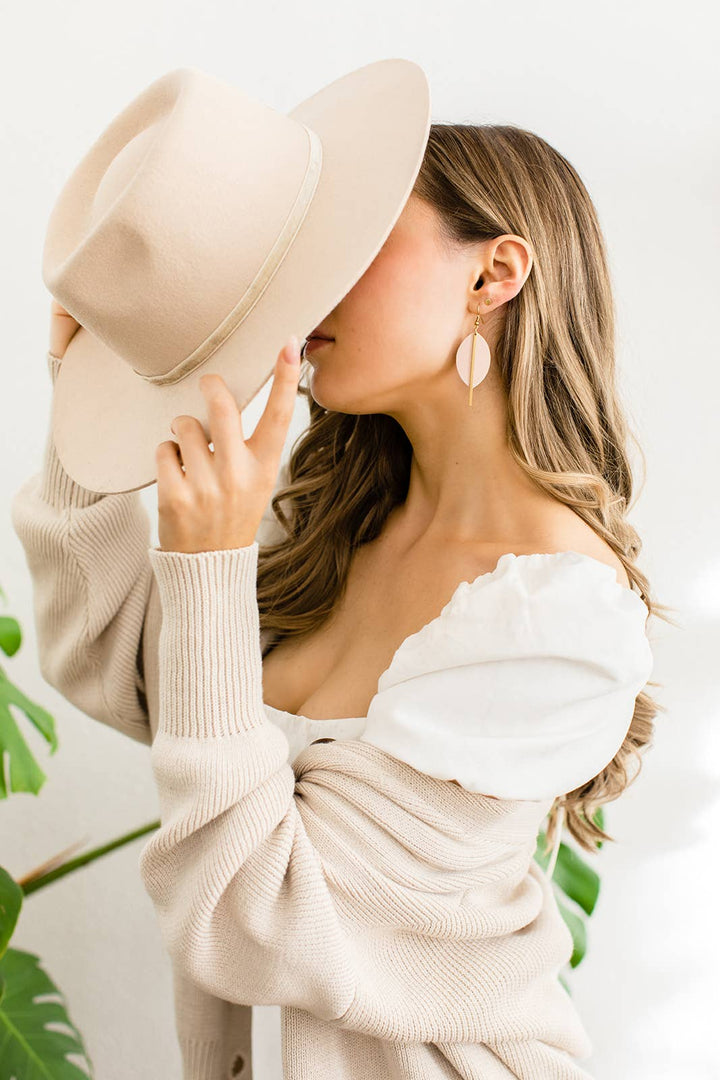 Whitebirch Handmade Goods - Blush Pink Petal Leather and Brass Bar Earrings