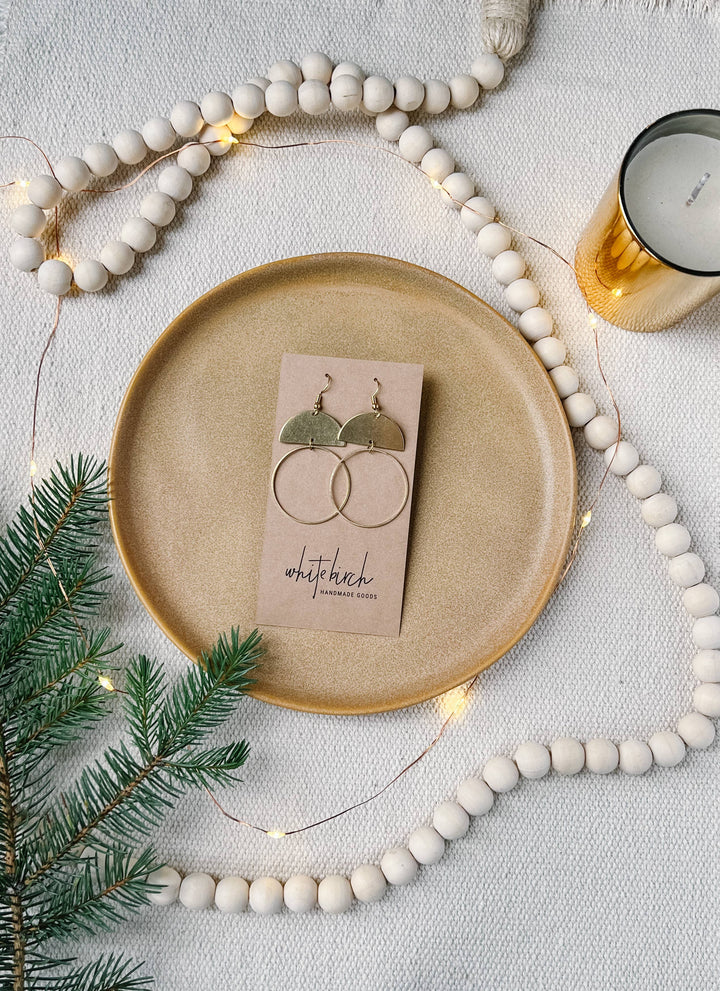 Whitebirch Handmade Goods - Brass Half Moon Circle Statement Earrings