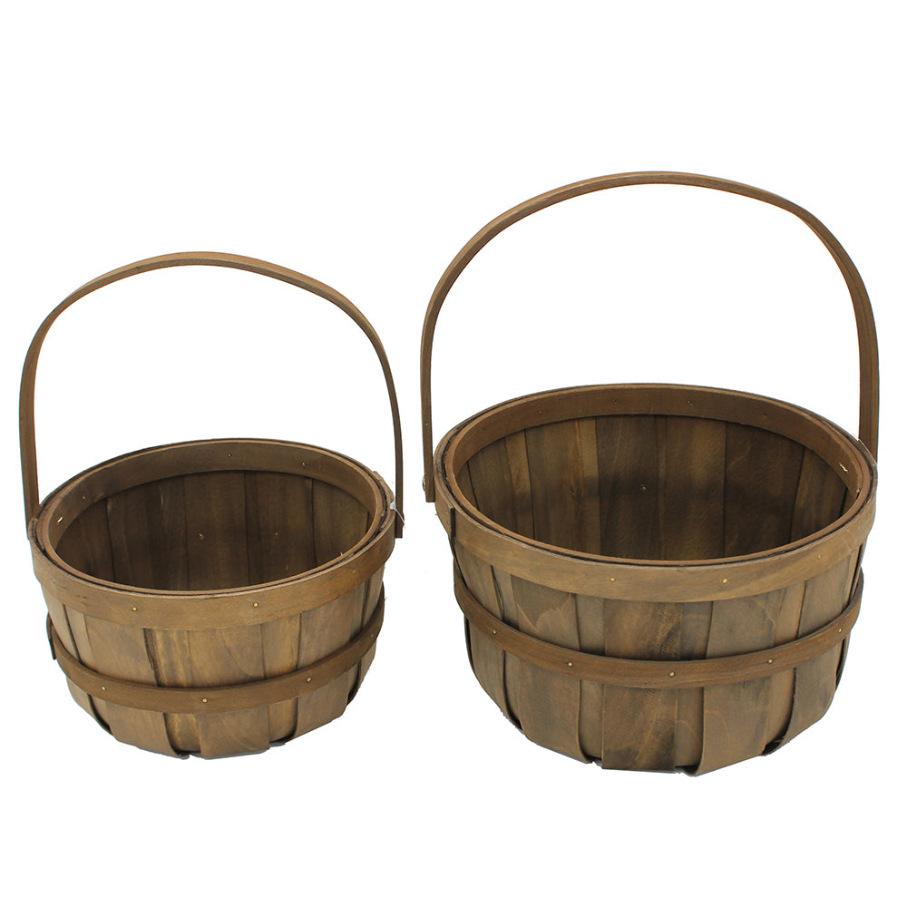 Packaging - Brown Woodchip Round Basket with Handle