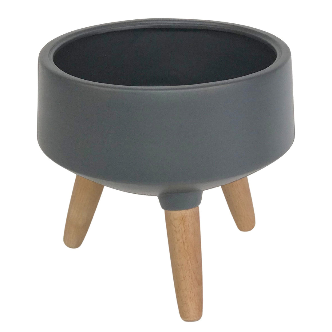 Planter - Matte Grey Ceramic Planter w/ Legs