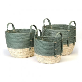 Packaging - Round Maize Baskets Natural and Green