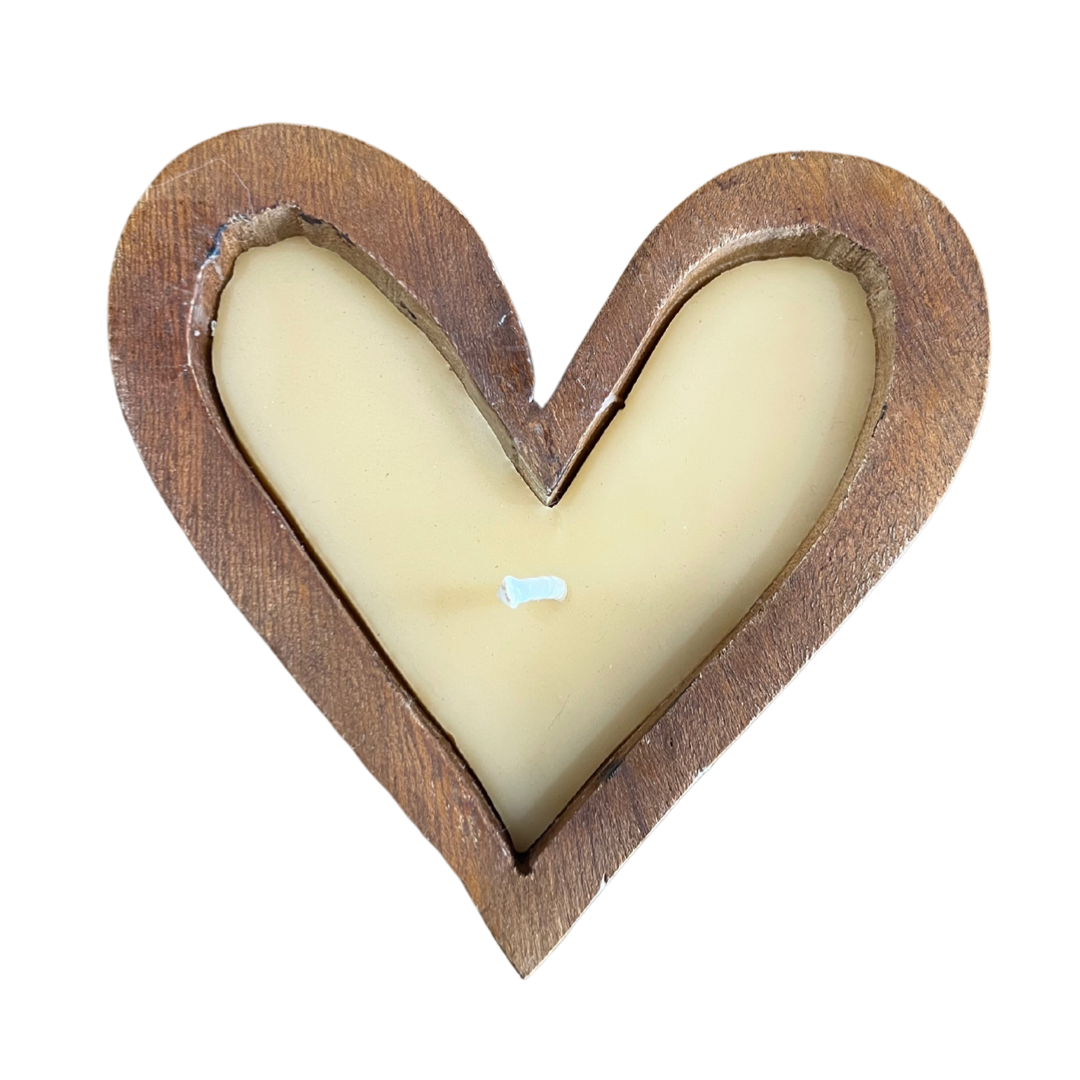 The Funny Farm - Wooden Heart Shaped Beeswax Candles